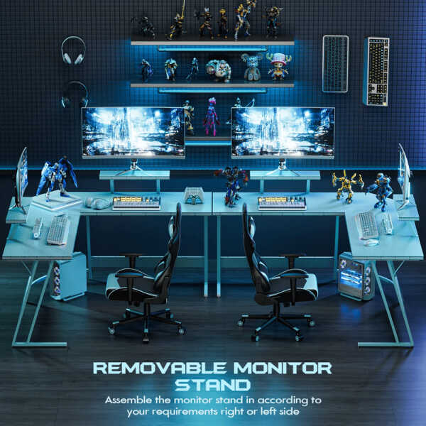 Homall L-Shaped Gaming Desk 51.2 Inches Corner Office Desk with Removable Monitor Riser, Black