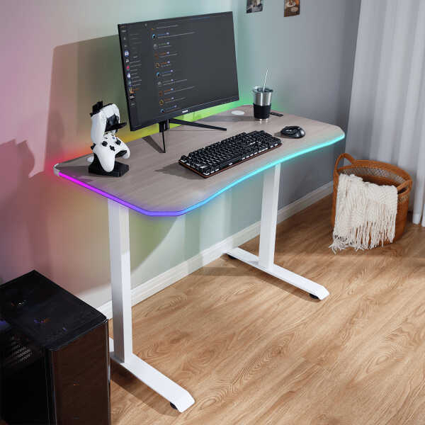 X Rocker Oka Adult Gaming Desk with RGB Lighting, White/Light Wood