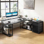 KKL 61 inch L Shaped Gaming Desk with 4 Drawers & Power Outlets, Home Office Desk with Adjustable Heights Monitor Stand &