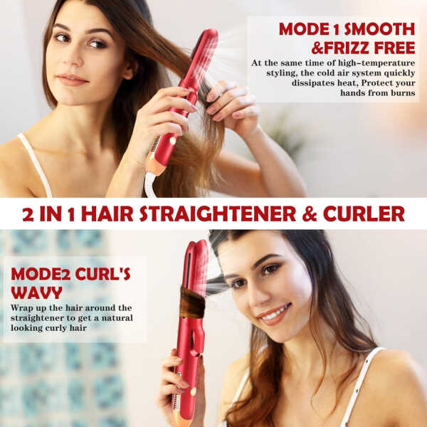 Air Hair Straightener,Hair Curler 2 in 1,360&deg Airflow Curling Flat Iron, with Cooling Air Vents to Lock in Style,3D Floating