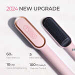 TYMO Ring Hair Straightener Brush, Hair Straightening Iron with Built-in Comb, Anti-Scald & Dual Voltage, Pink