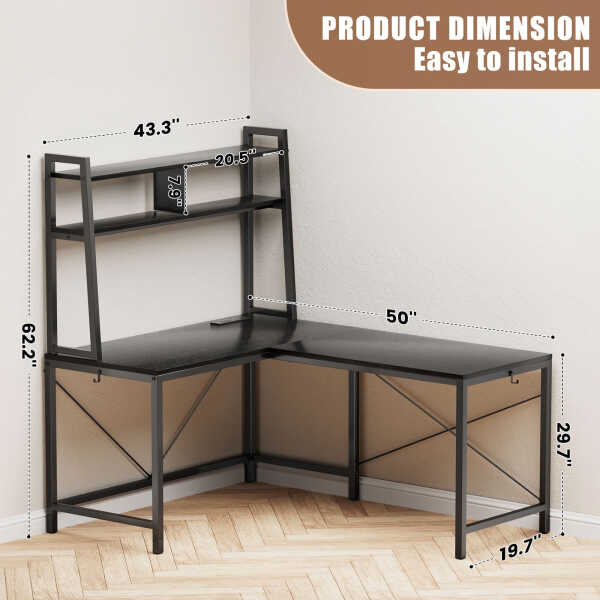 Flyicty 55'' L Shaped Gaming Desk, Ergonomic Corner Desk with Monitor Stand, Computer Desk for Home Office Study Writing