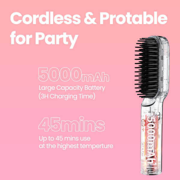 KIPOZI Hair Straightener Brush, Cordless Hair Straightener Brush Portable Hot Comb Straightener, USB Rechargeable & 3 Temp