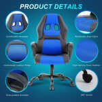 YRLLENSDAN Gaming Collection Z-Shaped Desk with Headphone Hook and Adjustable Feet, Blue