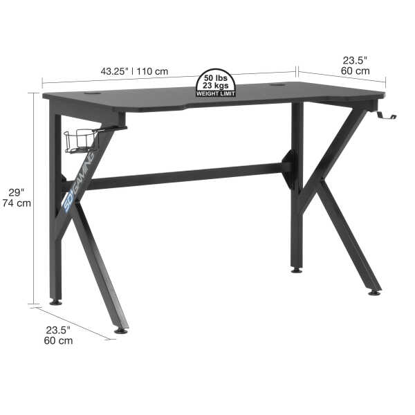 Studio Designs Saga Black Metal Gaming Desk with Cup Holder