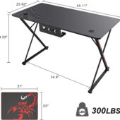 EE EUREKA ERGONOMIC Gaming Desk, 47 inch Gamer Workstation, Carbon Fiber Surface Gaming Computer Desk with Large Mouse Pad,