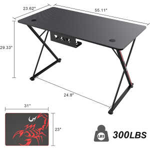 EE EUREKA ERGONOMIC Gaming Desk, 47 inch Gamer Workstation, Carbon Fiber Surface Gaming Computer Desk with Large Mouse Pad,