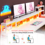 Enhomee 70.9" L Shaped Gaming Desk, Computer Desk with Power Outlet & LED Light, Home Office Desks with Drawers, Black