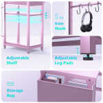 Eunon 44 inch Gaming Computer Desk with LED Lights, Reversible 4 Tier Storage Shelves & Drawer,Pink