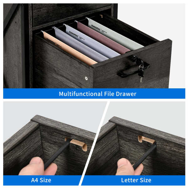 Dextrus 59.1"Computer Desk with Power Outlets & Hutch, Office Desk with Storage Shelves & Drawers with Lock, Gaming Desk with