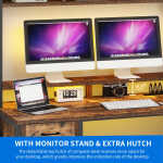 Dextrus 59.1"Computer Desk with Power Outlets & Hutch, Office Desk with Storage Shelves & Drawers with Lock, Gaming Desk with