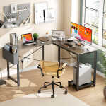 CONCETTA 49 Inch Modern L Shaped Computer Desk with Lower Storage Shelf & Side Bag, Two-Way Convertible Corner Gaming Table for