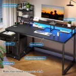 EnHomee 43.3" Gaming Desk with LED Lights & Power Outlets, Computer Desk with Drawers, Home Office Desks with Reversible Shelves