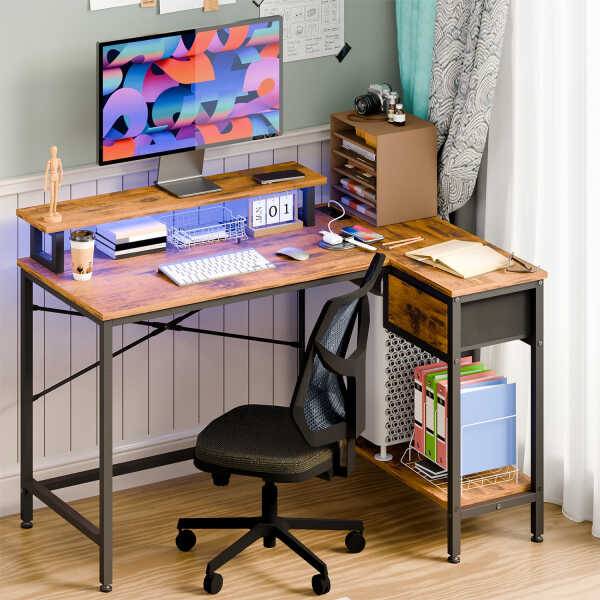 Fairy L Shaped Gaming Desk, 43in Computer Desk with Charging Port (Black)