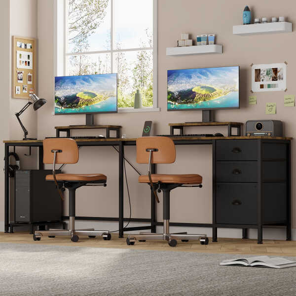 GIKPAL L Shaped Computer Desk, Reversible Gaming Desk with Drawers, Corner Desk with Storage Shelves & Monitor Stand, Home
