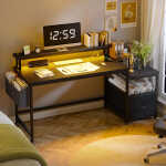 EnHomee 56.5" Computer Desk with Monitor Stand, Office Desk with Fabric File Cabinet, Gaming Computer Desk for Home Office