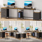 GIKPAL L Shaped Computer Desk, Reversible Gaming Desk with Drawers, Corner Desk with Storage Shelves & Monitor Stand, Home