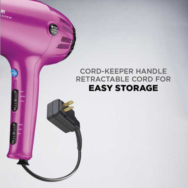 Conair 1875 Watt Cord-Keeper Hair Dryer with Ionic Conditioning, Pink