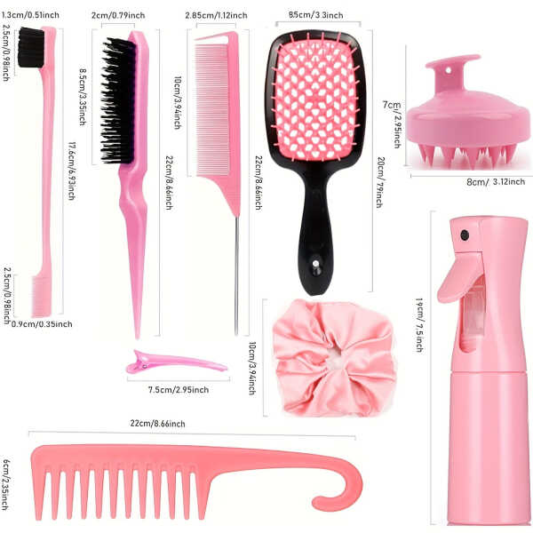 12pcs/Set Hair Styling Comb Set, Detangling Hair Brush For All Hair Types, Detangler Brush Teasing Hair Brush Rat Tail Comb Edge