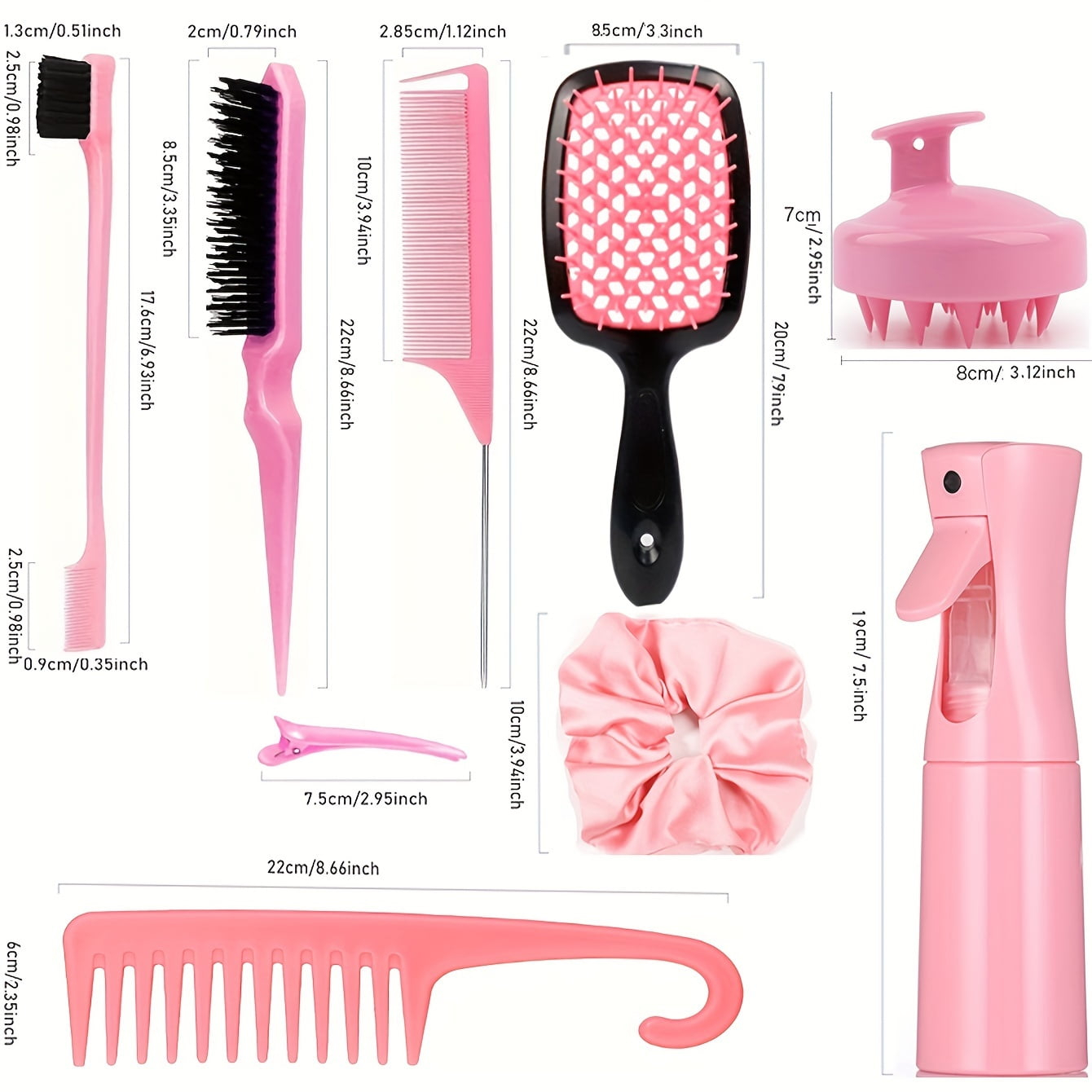 12pcs/Set Hair Styling Comb Set, Detangling Hair Brush For All Hair Types, Detangler Brush Teasing Hair Brush Rat Tail Comb Edge