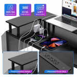 Towallmark Reversible 79" U Shaped Gaming Desk Office Corner Computer PC Home Desk With LED Light Strip Power Outlet Monitor