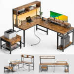 CHITOOMA 67 Inch Reversible L-Shaped Computer Desk Gaming Desk with Power Outlets,USB Ports,LED Strip,Storage Shelves & Monitor
