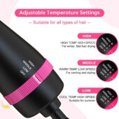 HQinX Hair Dryer Brush,Hot Air Brush,4 in 1 One Step Hair Dryer and Styler Volumizer with Negative Ion for Drying, 3 Heating