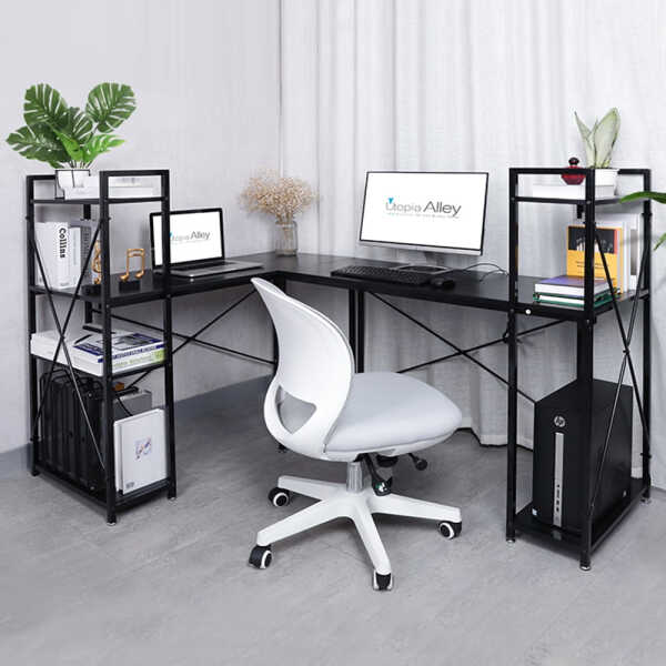 Utopia Alley Computer Desk with Shelves - 47-inch Black Metal Desk with 4-Tier Storage Bookshelves, Rustic Brown & Black Black