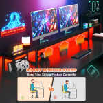 Enhomee 70.9" L Shaped Gaming Desk, Computer Desk with Power Outlet & LED Light, Home Office Desks with Drawers, Black