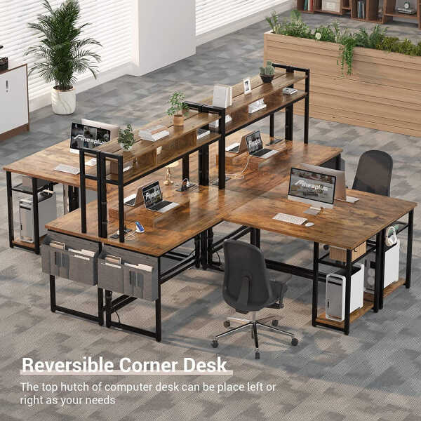 Homieasy L Shaped Desk with Power Outlet & USB Ports, 86.6'' Reversible L-Shaped Gaming Desk with Monitor Stand & LED Strip, 2