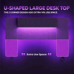 Bestier 51 inch Gaming Desk with LED Lights, U-Shaped Computer Desk with Monitor Stand, Hooks and Cup Holder, Home Office Desk,