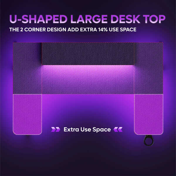 Bestier 51 inch Gaming Desk with LED Lights, U-Shaped Computer Desk with Monitor Stand, Hooks and Cup Holder, Home Office Desk,
