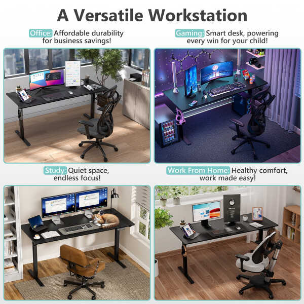 VVENACE Electric Standing Desk Height Adjustable Desk 55 x 24 inch 4 Memory Height Stand up Desk for Home Office, Brown