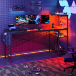 Bestier 61" Reversible Gaming Desk with PC Shelf Computer Desk with LED Light Carbon Fiber