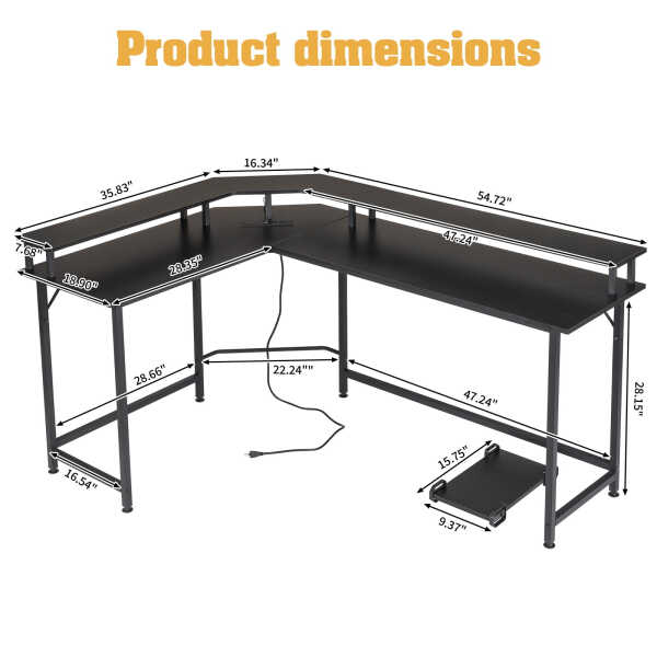 Ktaxon 66" Wood L-Shaped Computer Gaming Desk Corner PC Latop Table Study Office Workstation Black