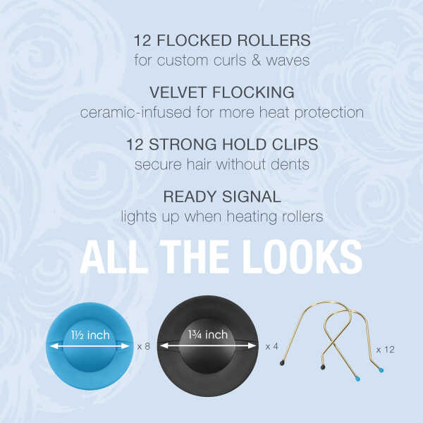Conair Professional Jumbo and Super-Jumbo Ceramic Hot Hair Rollers, 12 Piece Set, Blue, CHV14XR