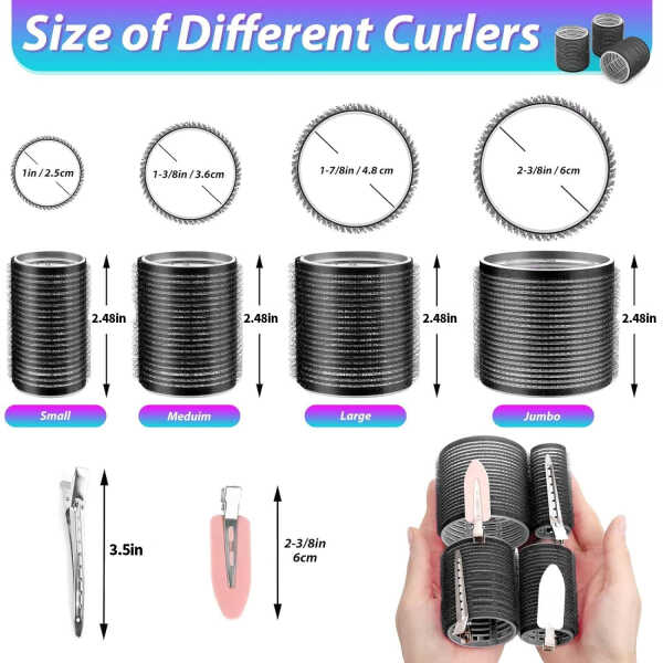 Hair Rollers set, Self Grip Hair Rollers for Long Medium Short Hair, ELASO Jumbo Large medium Hair Curlers