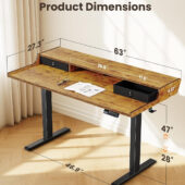 CHITOOMA 63&Prime x 28&Prime Electric Standing Desk with Drawers, Height Adjustable Gaming Desk with Monitor Stand & Storage