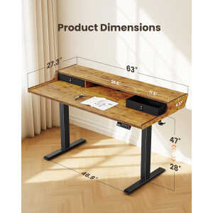 CHITOOMA 63&Prime x 28&Prime Electric Standing Desk with Drawers, Height Adjustable Gaming Desk with Monitor Stand & Storage