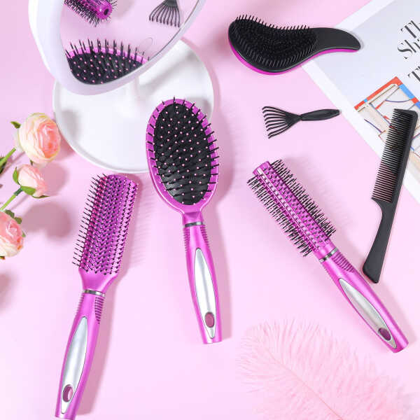 Abaima 7 Pcs Hair Brush and Comb Set Round Brush Paddle Brush Detangle Hair Brush and Combs Wet Dry Brush for Women Men Hair