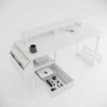 47" Office Desk with Power Outlet, 2 Monitor Stands, 2 Drawers, Side Pocket, Easy to Assemble, Frame stability Reversible, Use