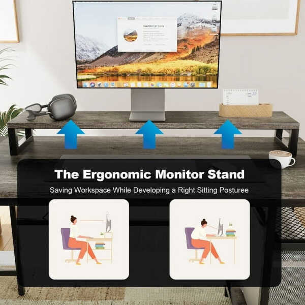 CHITOOMA 67 Inch Reversible L-Shaped Computer Desk Gaming Desk with Power Outlets,USB Ports,LED Strip,Storage Shelves & Monitor