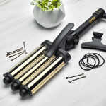 Hot Tools Pro Artist 24K Gold Digital 3 Barrel Hair Waver | Long Lasting Defined Waves (Jumbo Size) C30