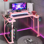 Bestier 51 inch Gaming Desk with LED Lights, U-Shaped Computer Desk with Monitor Stand, Hooks and Cup Holder, Home Office Desk,