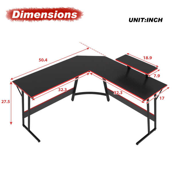 PayLessHere L Shaped Desk Corner Gaming Desk Computer Desk for Adults,Black,29"H