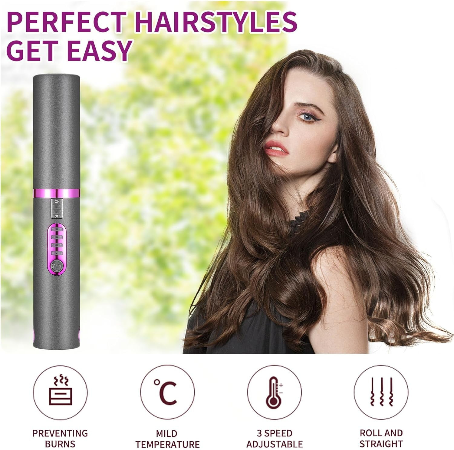 Cordless Hair Straighteners Curler 2 in 1, Mini Portable Travel Wireless Flat Iron, Fast Heat Up, Anti-Scald 3-Level