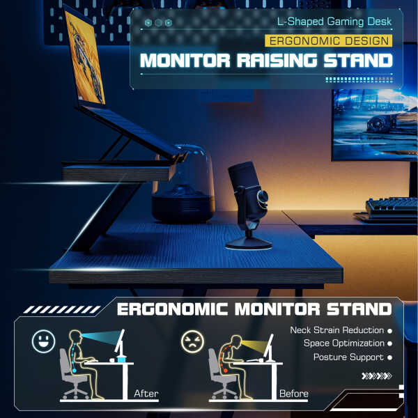 Homall L-Shaped Gaming Desk 51.2 Inches Corner Office Desk with Removable Monitor Riser, Black