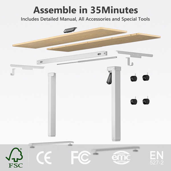 VVENACE Electric Standing Desk Height Adjustable Desk 48 x 24 inch 4 Memory Height Stand up Desk for Home Office, White