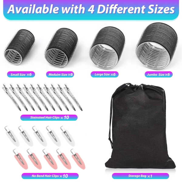 Hair Rollers set, Self Grip Hair Rollers for Long Medium Short Hair, ELASO Jumbo Large medium Hair Curlers