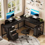 GIKPAL L Shaped Computer Desk, Reversible Gaming Desk with Drawers, Corner Desk with Storage Shelves & Monitor Stand, Home